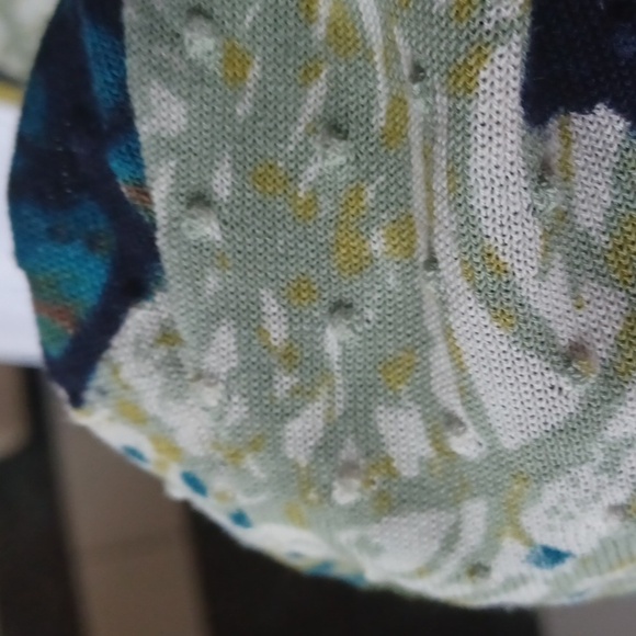 NIC+ZOE Floral Cardigan Sweater Leaf Lightweight Cotton Knit Blue Green Ivory - Picture 3 of 6